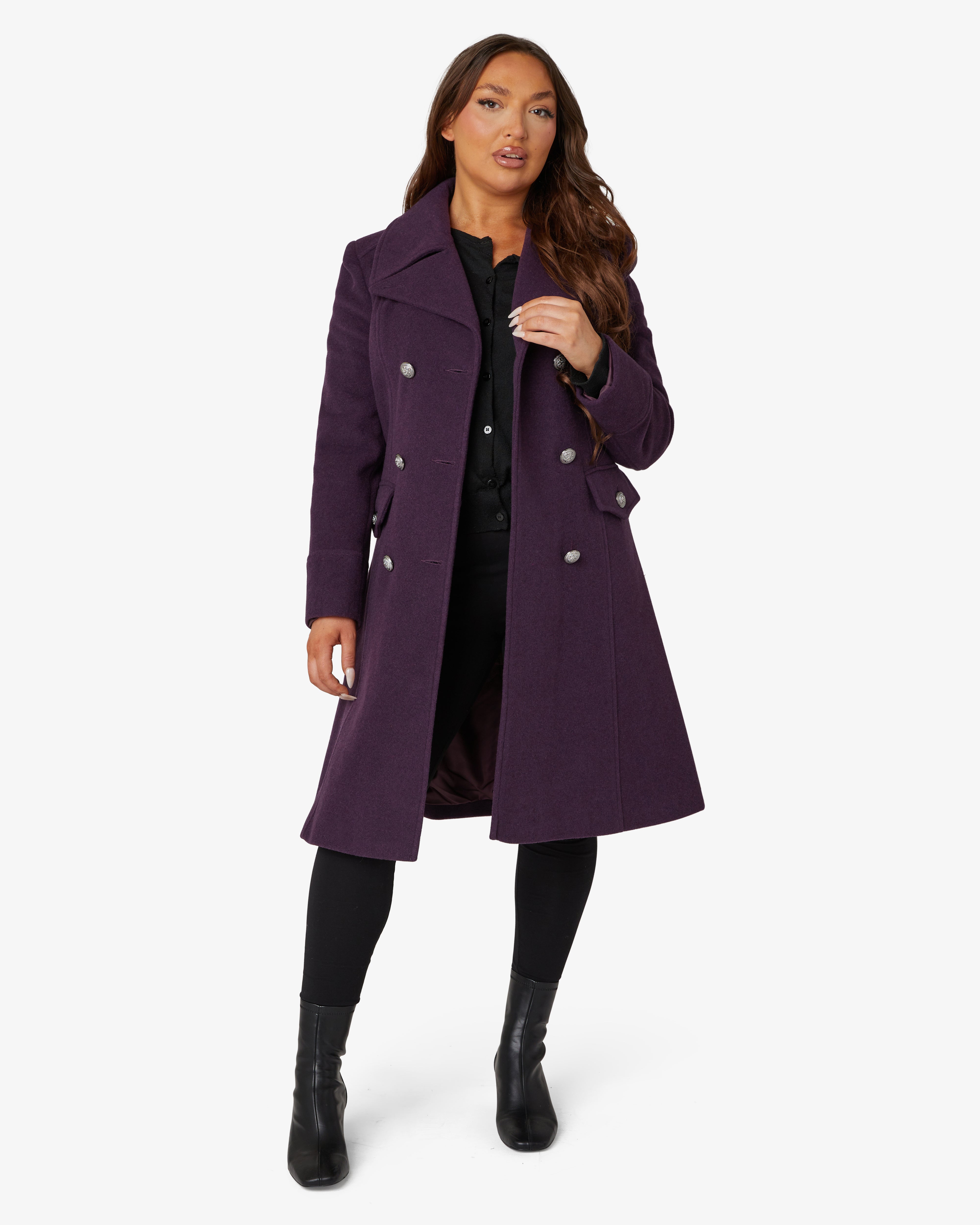 Plum wool coat womens on sale