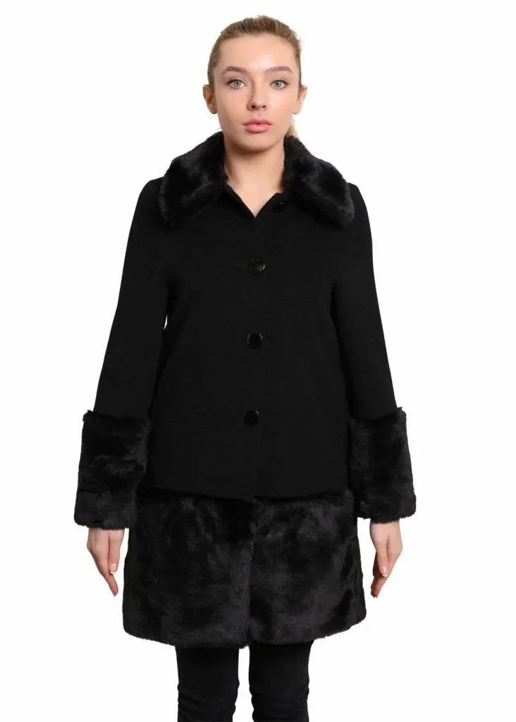 Black faux fur pea coat best sale