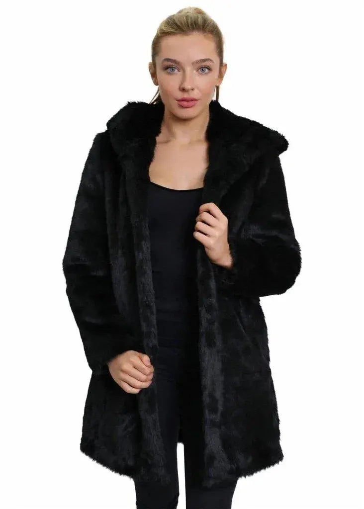 De La Creme Women s Luxury Faux Fur Jacket Ladies Hooded Winter Coat