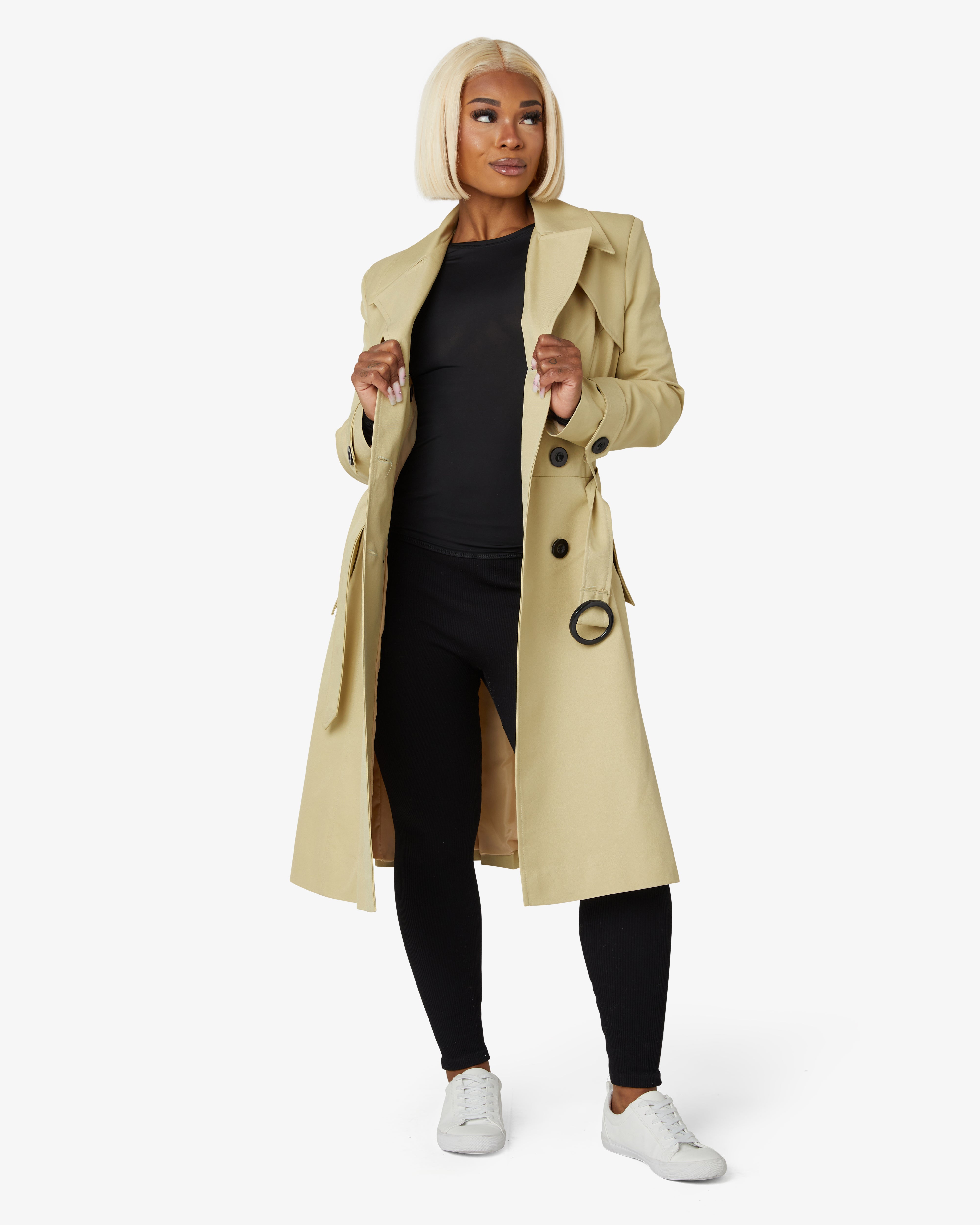 De La Creme Womens Spring Summer Double Breasted Trench Coat