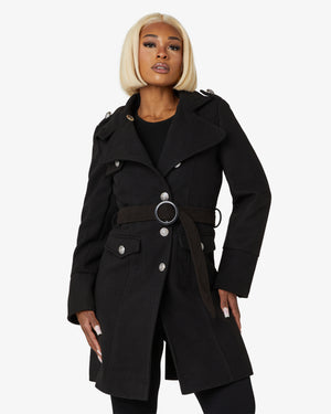 High Neck Belted Military Style Coat (1502)