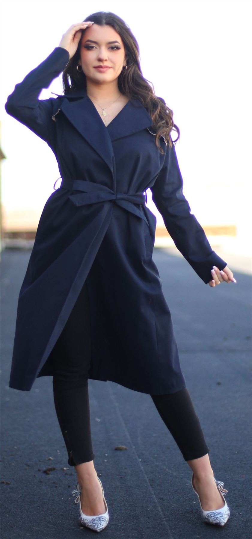 Navy blue duster outlet coat