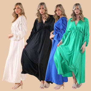 Satin Ruched Arm Maxi Dress