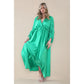 Satin Ruched Arm Maxi Dress