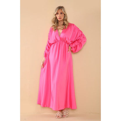 Satin Ruched Arm Maxi Dress