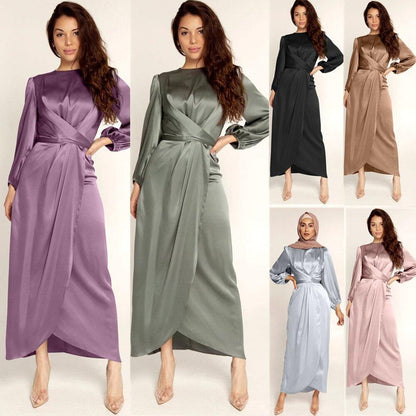 Tie Front Wrap Puff Sleeve Abaya Maxi Dress