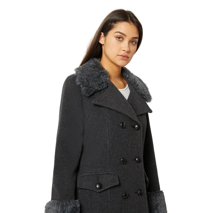 Alexa Wool Blend Faux Fur Trim Maxi Coat