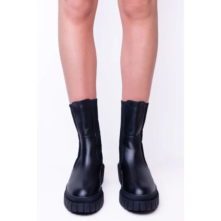 Black Sock Knitted Chunky Sole Ankle High Boots Shoes