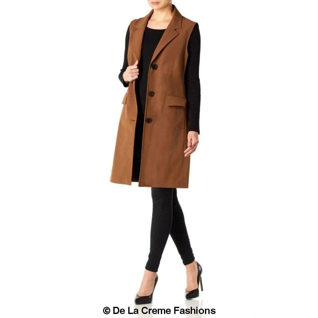 De La Creme - Womens Spring/Summer Sleeveless Hip Length Blazer Coat