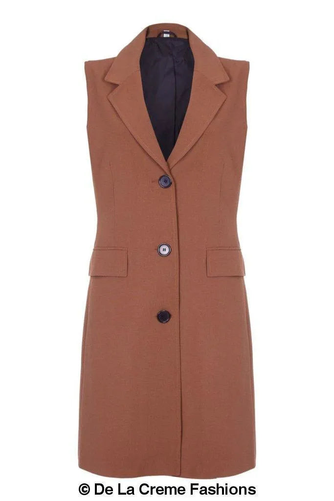 De La Creme - Womens Spring/Summer Sleeveless Hip Length Blazer Coat