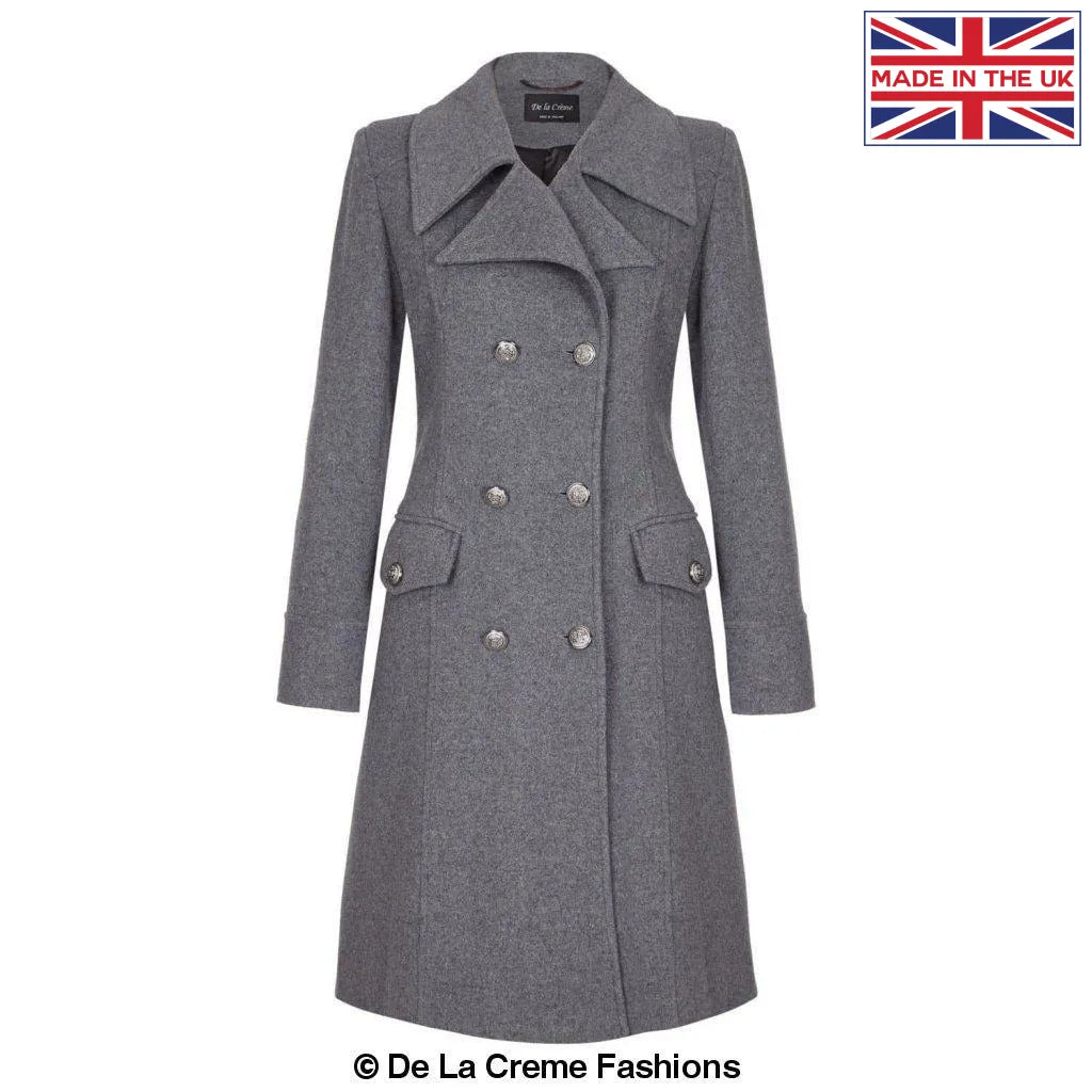 De La Creme - Womens Double Breasted Military Midi Coat