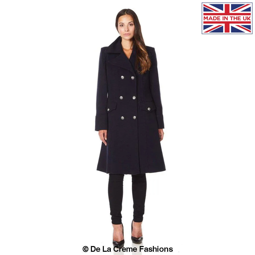 De La Creme - Womens Double Breasted Military Midi Coat