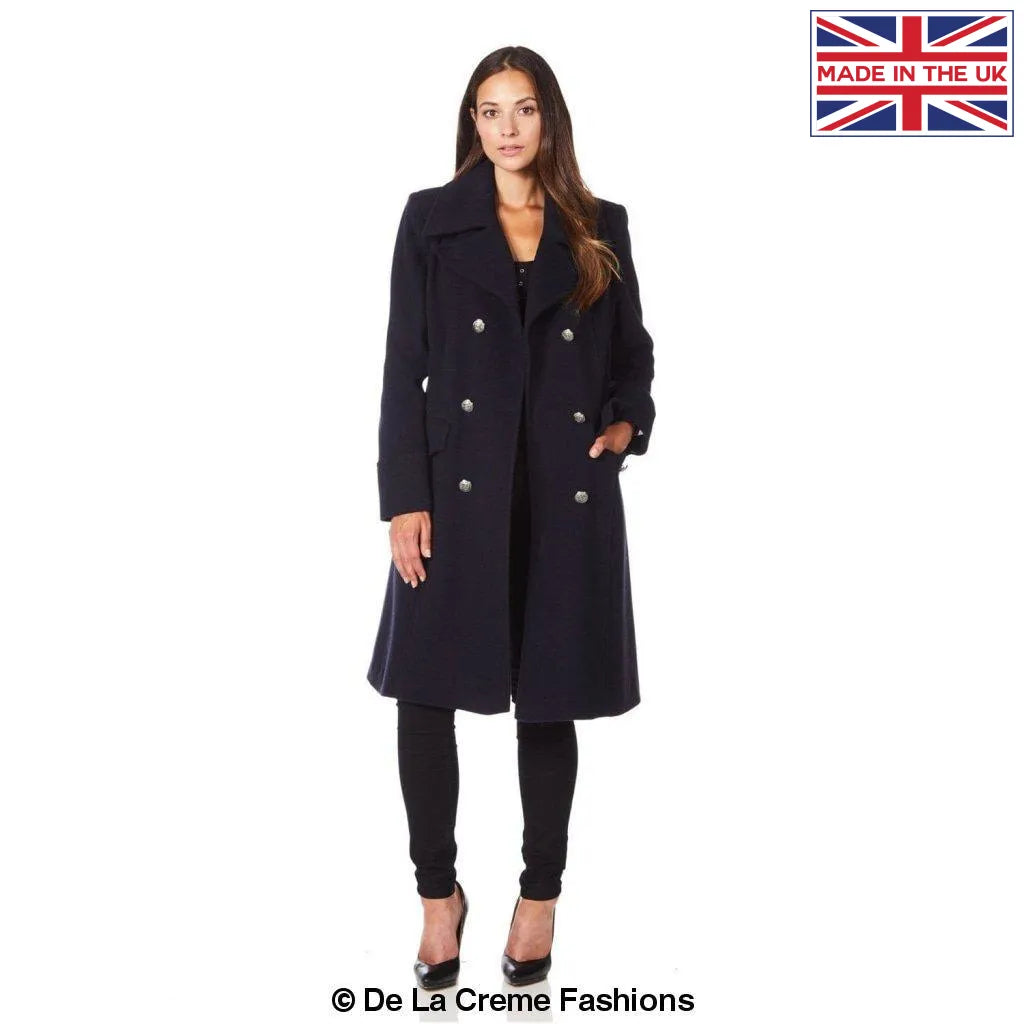 De La Creme - Womens Double Breasted Military Midi Coat