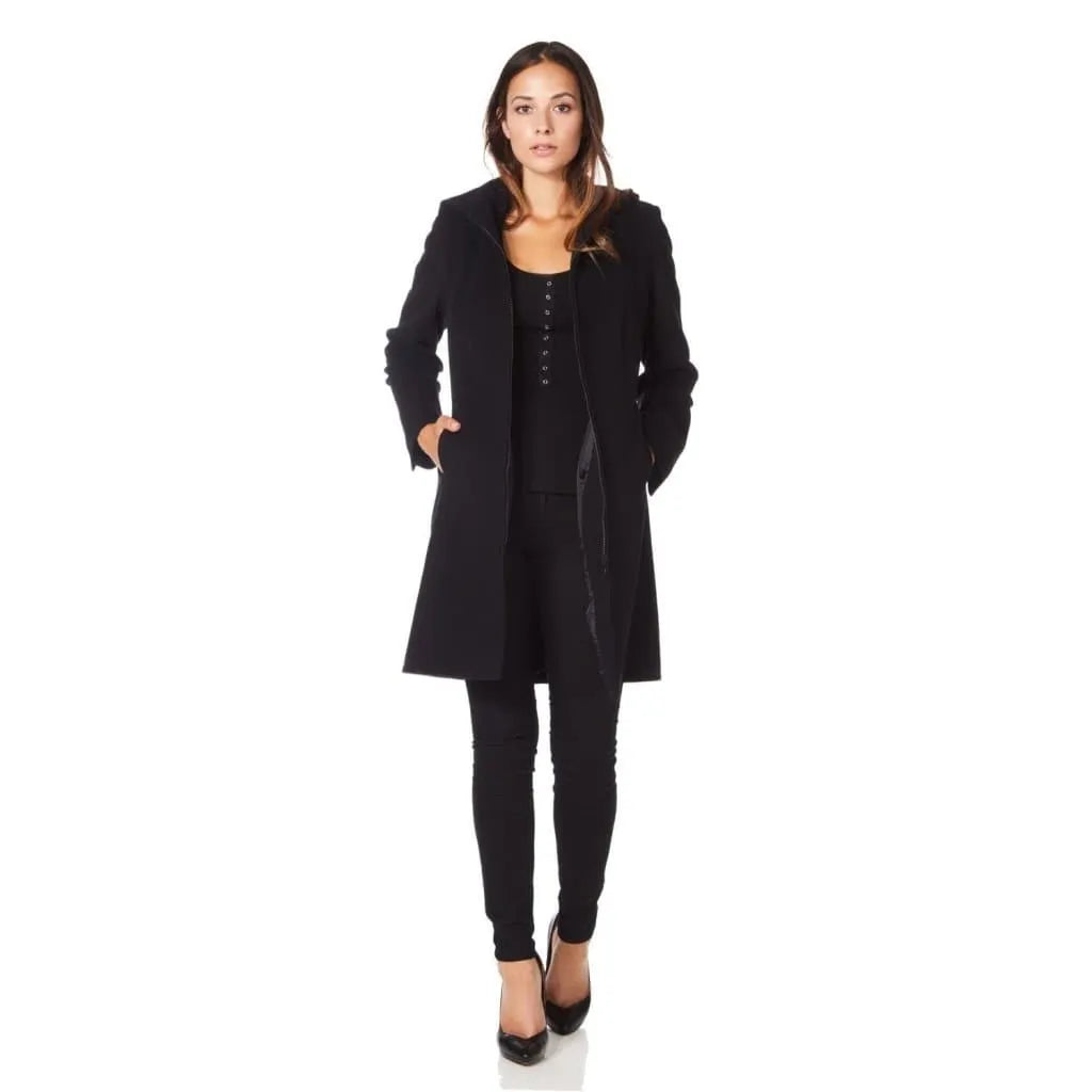 De La Creme - Women's Wool Blend Hooded Zip Coat