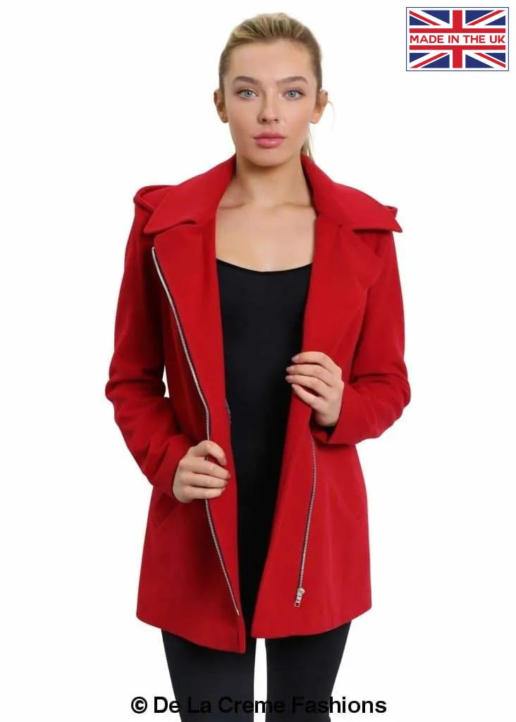 De La Creme - Women's Wool Blend Zip Up Hooded Coat