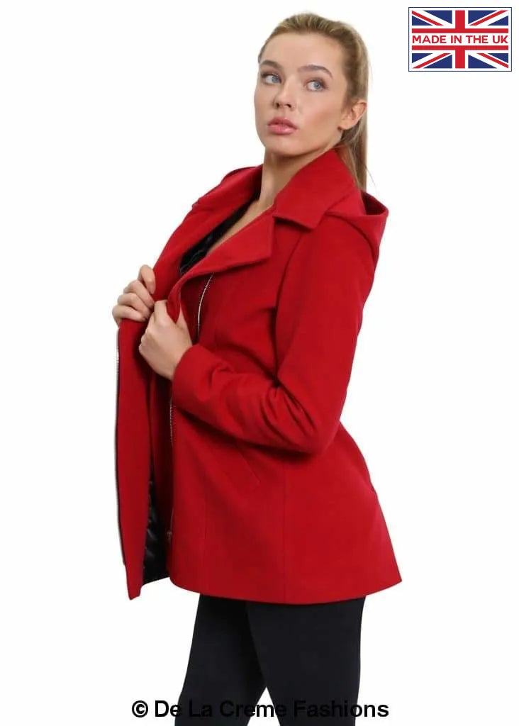 De La Creme - Women's Wool Blend Zip Up Hooded Coat