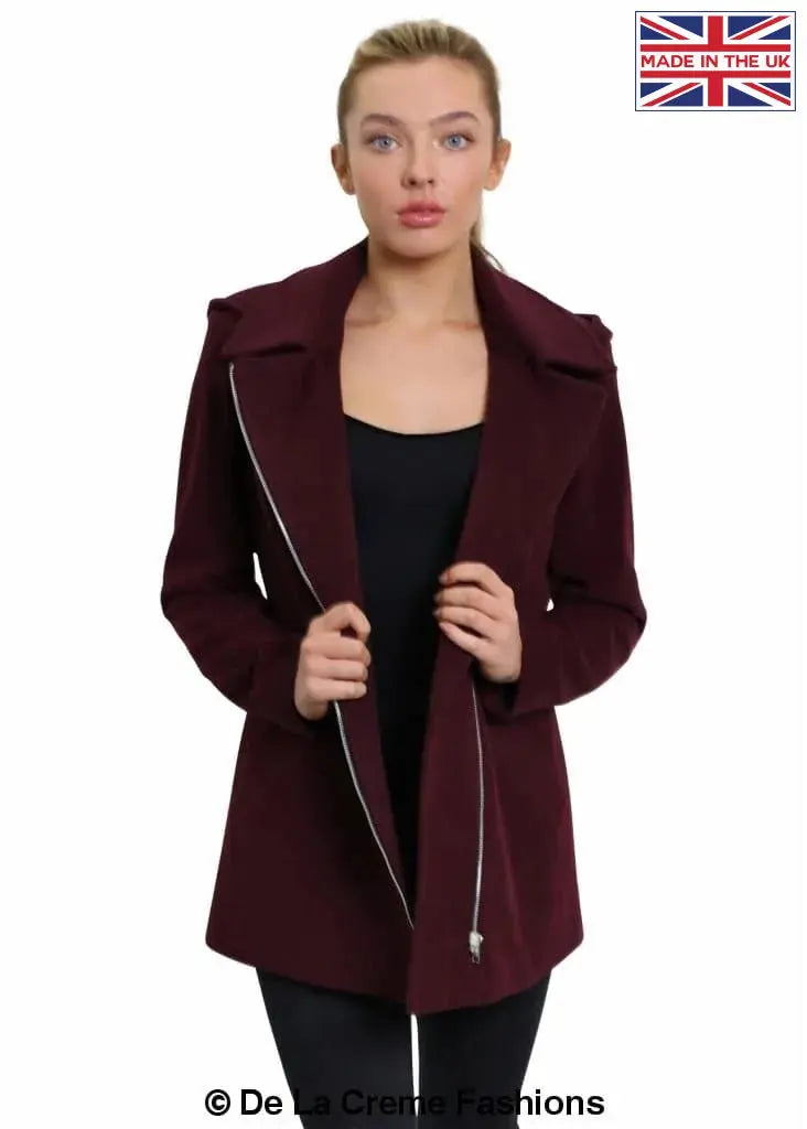 De La Creme Womens Wool Blend Zip Up Hooded Coat