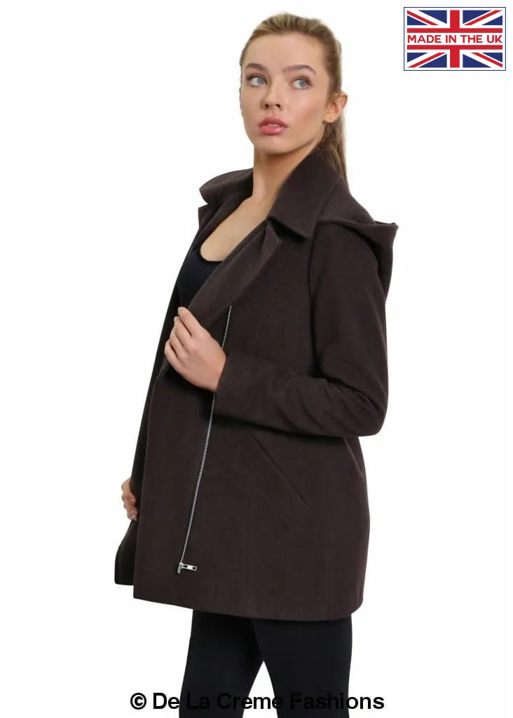De La Creme - Women's Wool Blend Zip Up Hooded Coat