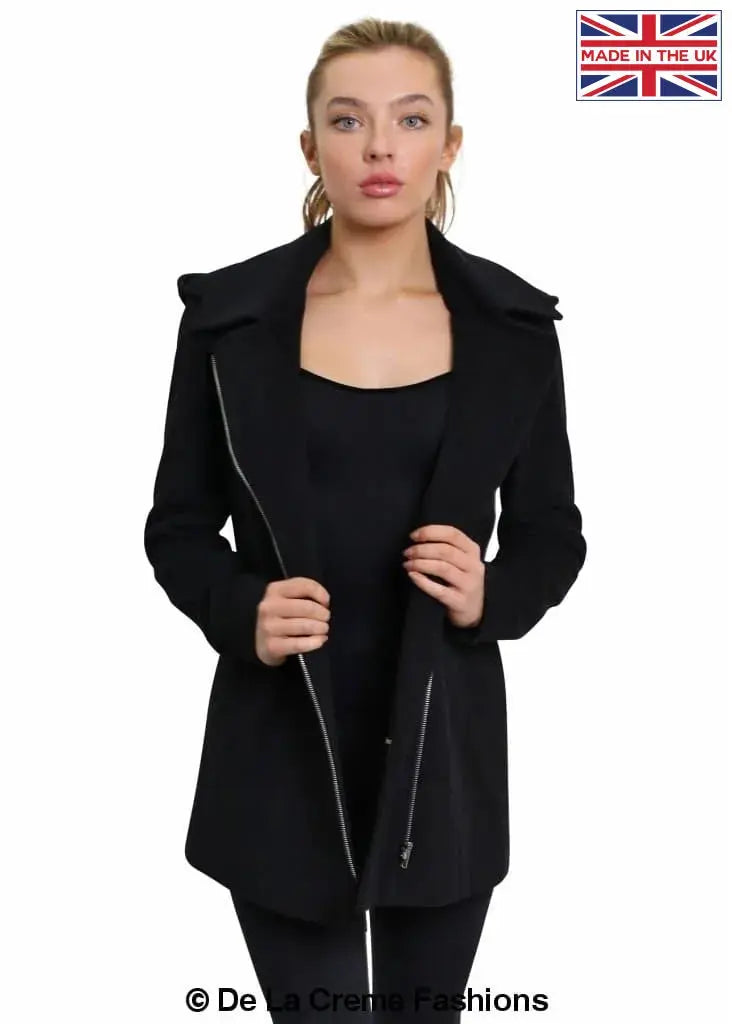 De La Creme Womens Wool Blend Zip Up Hooded Coat