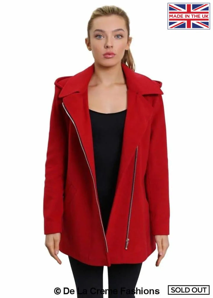 De La Creme - Women's Wool Blend Zip Up Hooded Coat