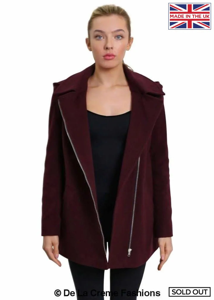 De La Creme - Women's Wool Blend Zip Up Hooded Coat