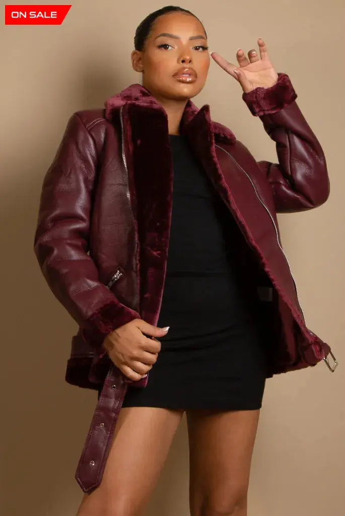 De La Creme Womens Faux Fur Collar Aviator Jacket