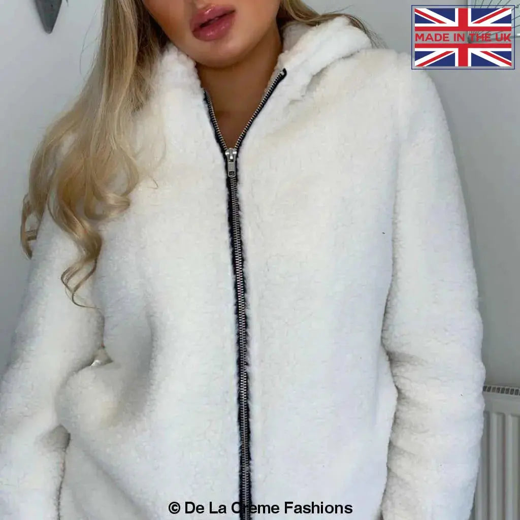 Hooded zip up fluffy top teddy jacket