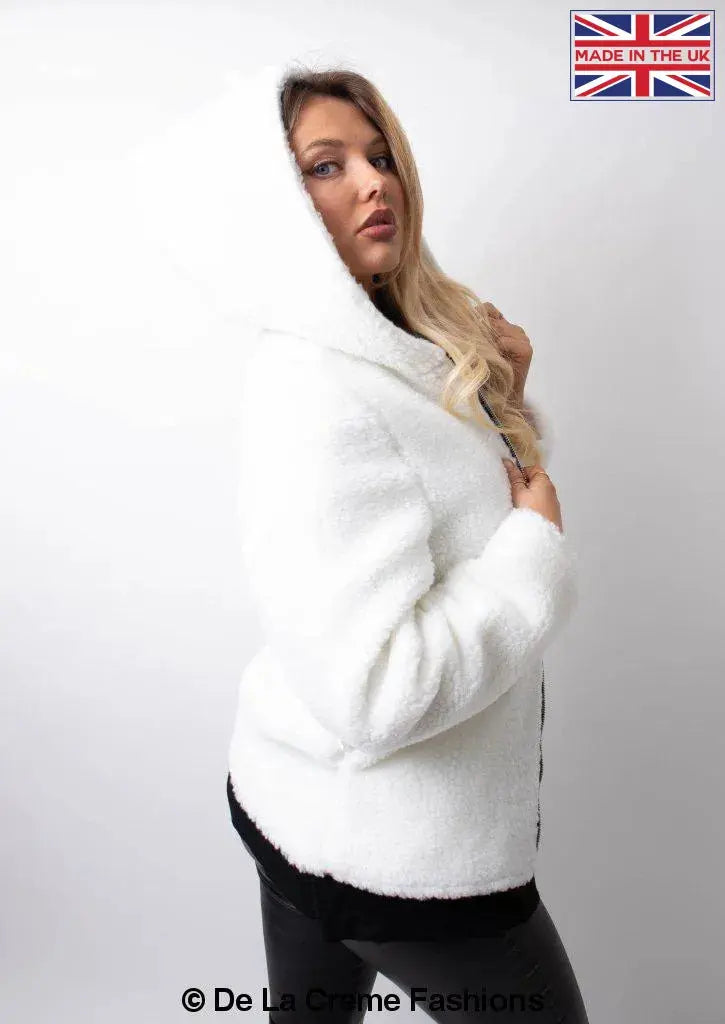 White teddy coat with top hood