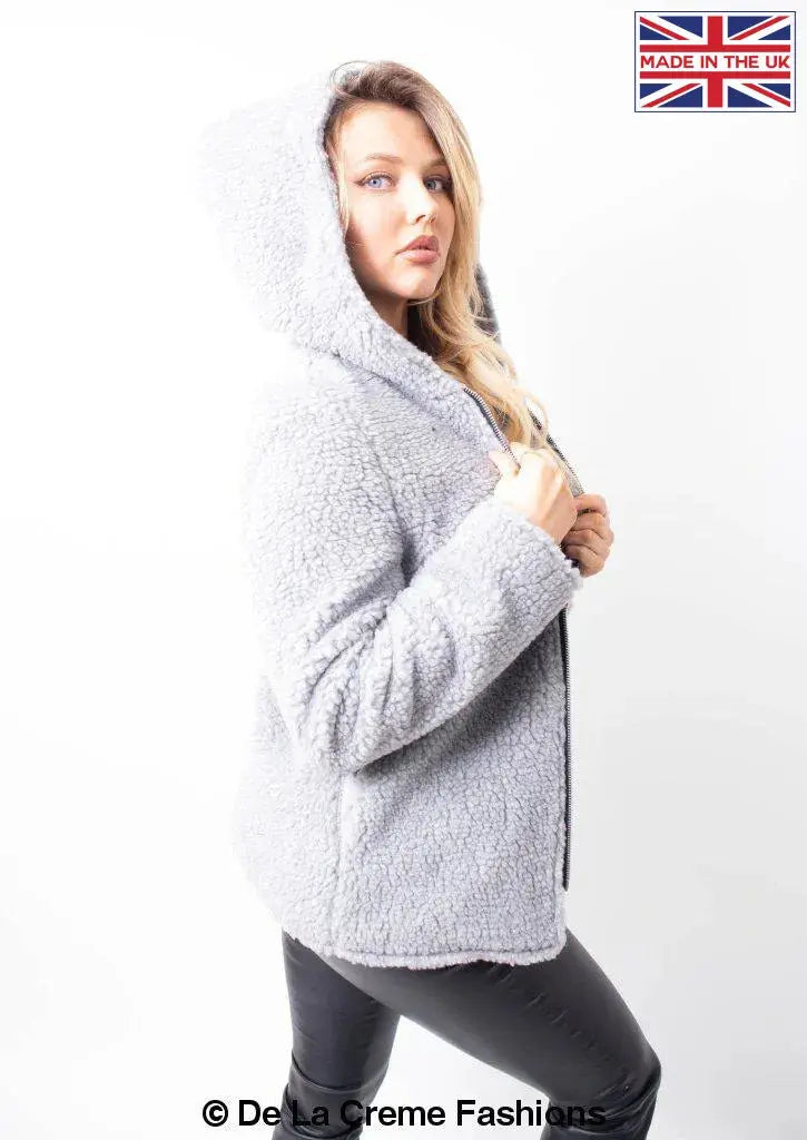 Grey hooded 2025 teddy coat