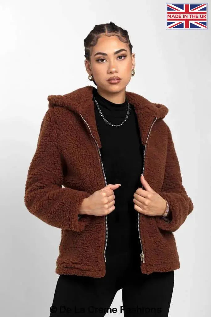 Black hooded top teddy jacket