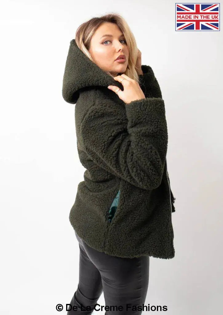 De La Creme Womens Zip Up Hooded Borg Teddy Jacket