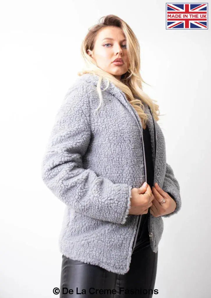 Grey teddy jacket shop womens