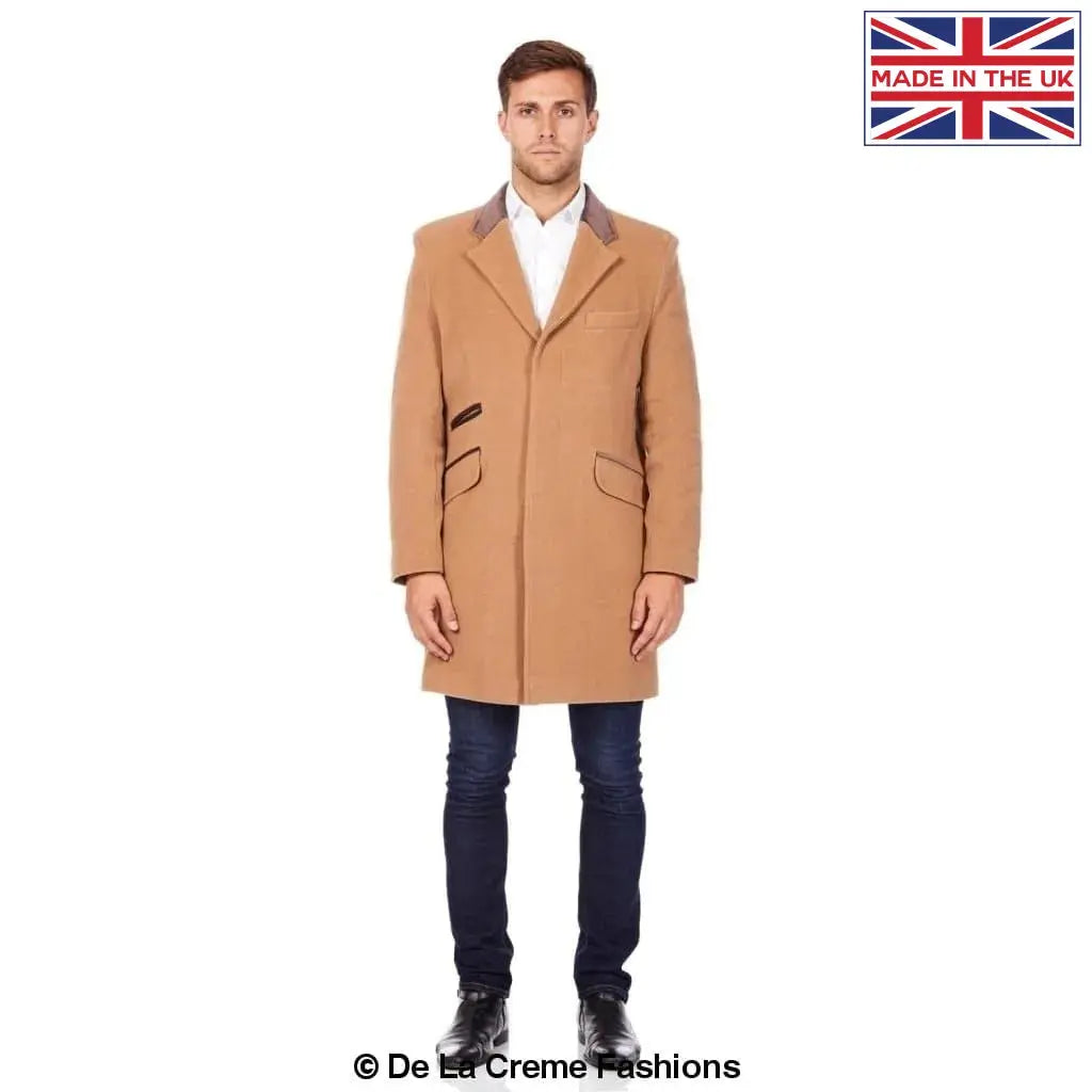 Camel crombie coat best sale mens
