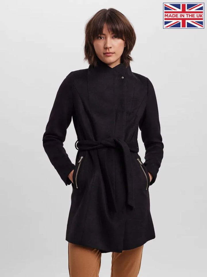 Recycled Wool Blend Belted Winter Coat Coats & Jackets