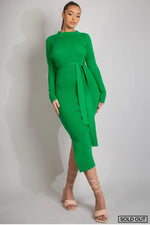 Ribbed Round Neck Belted Midi Dress Green / S/M (Uk 8/10)