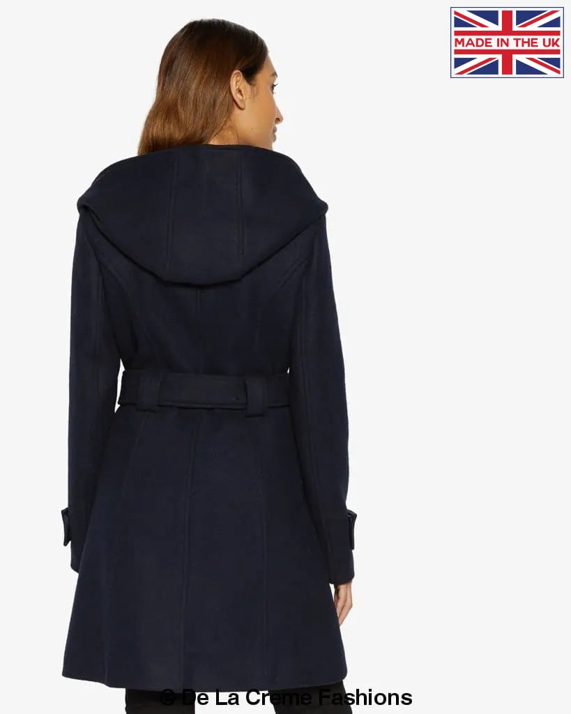 De La Creme - Women's Double Breasted Belted Hooded Coat