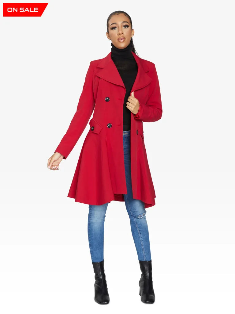 Spring/summer Double Breasted Skater Coat (1102-Sp) Red / Uk 8/eu 36/us 4/xs