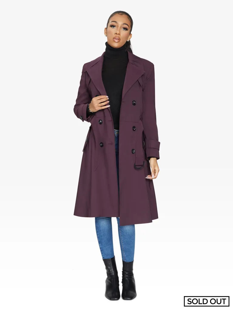 Spring/summer Double Breasted Trench Mac Coat (1201-Sp) Wine / Uk 8/eu 36/us 4/xs