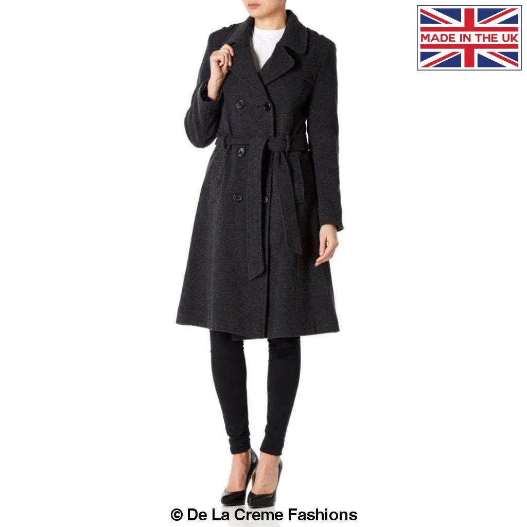 De La Creme Womens Wool and Cashmere Blend Military Coat