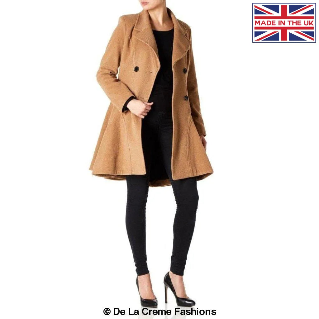 De La Crème - Women's Wool Blend Fit And Flare Coat