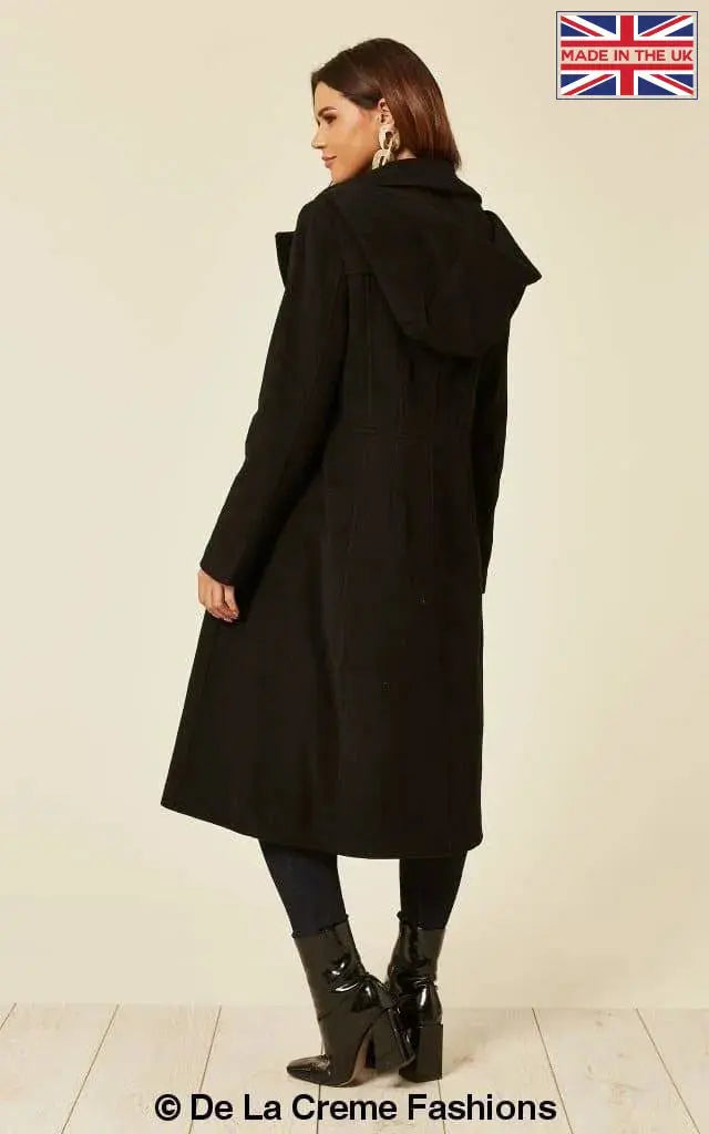 De La Creme Womens Wool Blend Hooded Mid Length Coat
