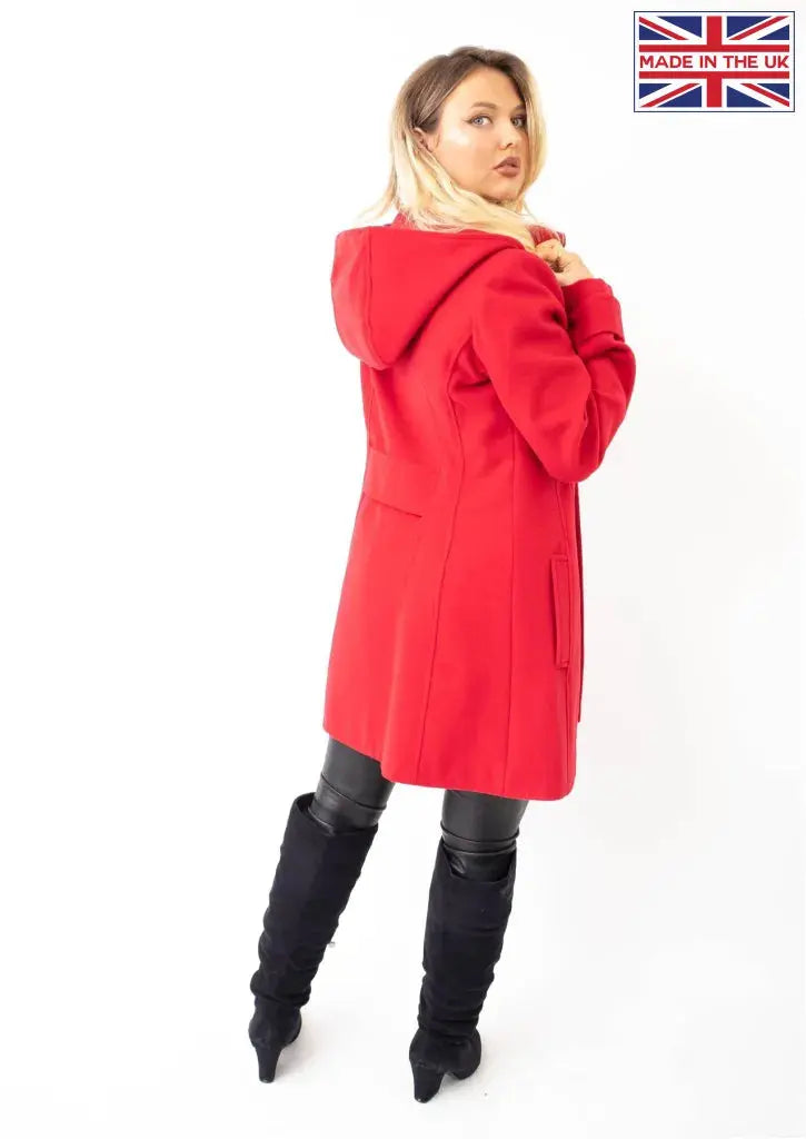 Red wool coat with fur hood online