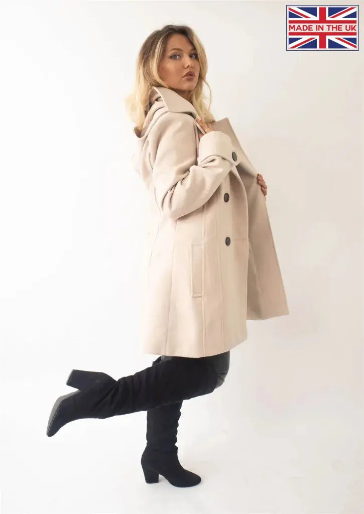 De La Creme Womens Wool Feel Double Breasted Hooded Coat