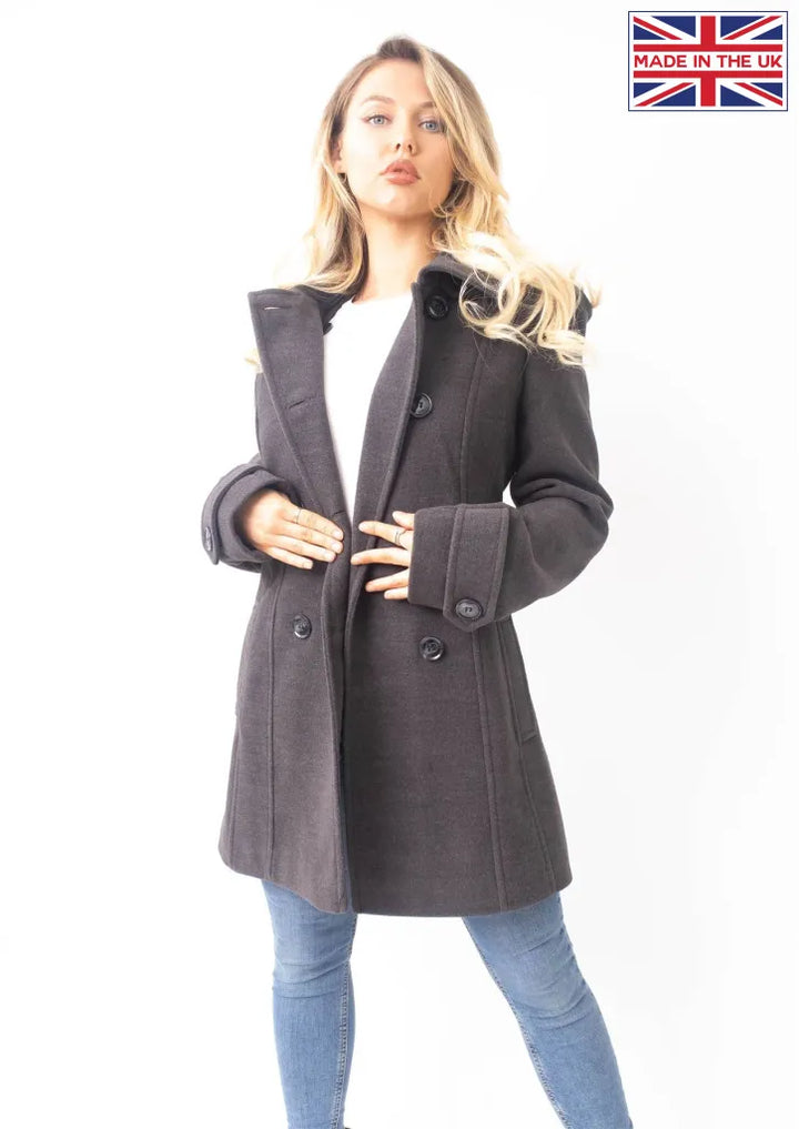 Wool Feel Double Breasted Hooded Coat