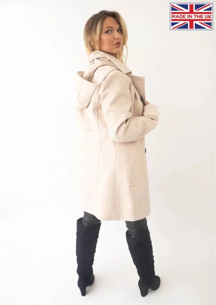 De La Creme Womens Wool Feel Double Breasted Hooded Coat