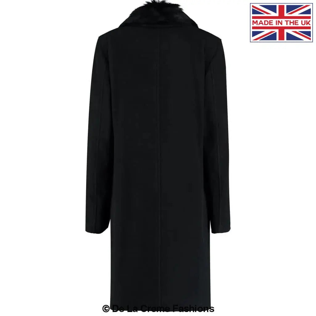 De La Creme MAN Mens Wool Mix Overcoat With Faux Fur Collar