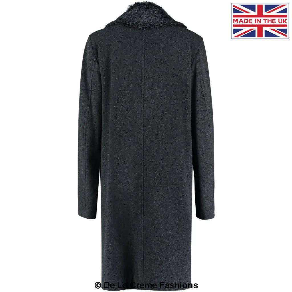 De La Creme MAN - Wool Mix Overcoat With Faux Fur Collar