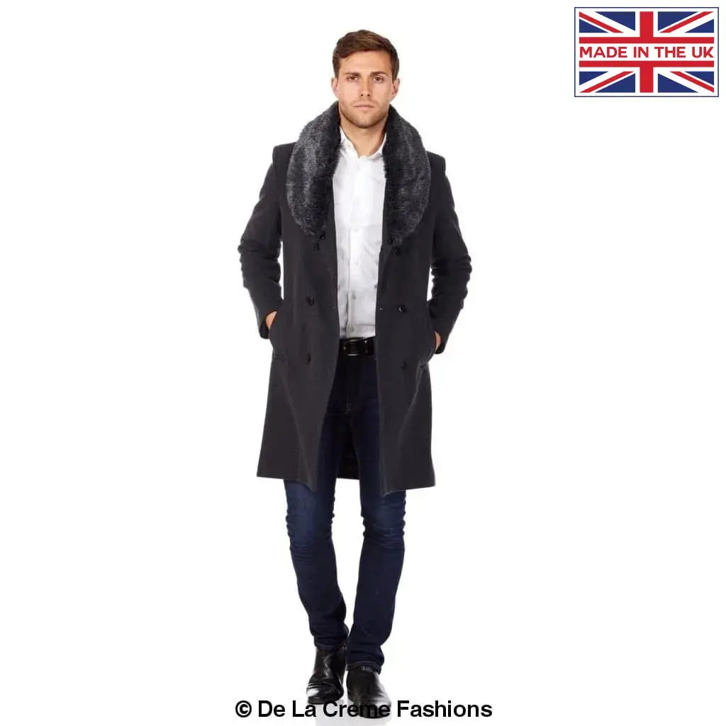 Mens pea coat with fur collar on sale