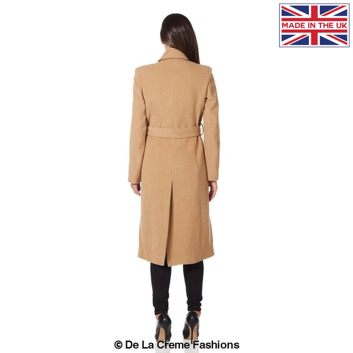 De La Creme - Womens Cashmere Blend Tweed Contrast Belted Coat