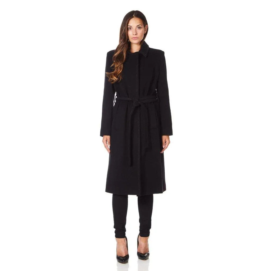 De La Creme - Womens Cashmere Blend Tweed Contrast Belted Coat
